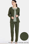Zivame Cozy Ribbed 2 Top & 1 Bottom Loungewear Set - Leaf Clover — thumbnail 1